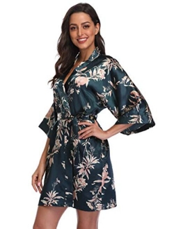 season dressing Women Floral Robes Bridesmaids Short Satin Kimono Sleepwear for Wedding Party