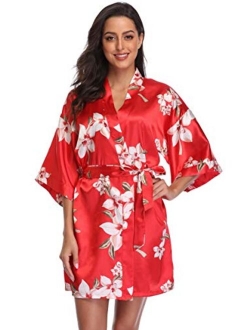 season dressing Women Floral Robes Bridesmaids Short Satin Kimono Sleepwear for Wedding Party