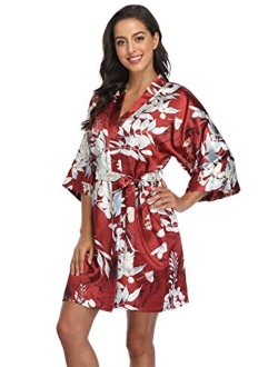 season dressing Women Floral Robes Bridesmaids Short Satin Kimono Sleepwear for Wedding Party