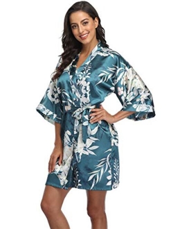 season dressing Women Floral Robes Bridesmaids Short Satin Kimono Sleepwear for Wedding Party