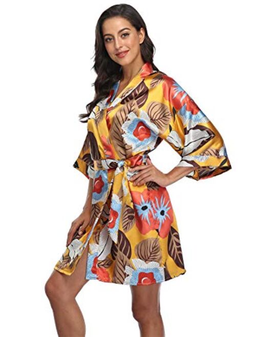 season dressing Women Floral Robes Bridesmaids Short Satin Kimono Sleepwear for Wedding Party