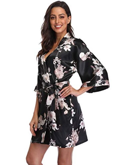 season dressing Women Floral Robes Bridesmaids Short Satin Kimono Sleepwear for Wedding Party