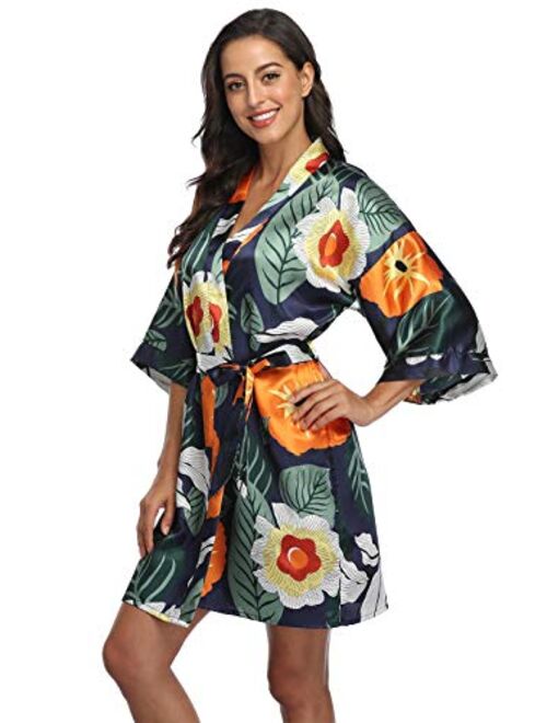 season dressing Women Floral Robes Bridesmaids Short Satin Kimono Sleepwear for Wedding Party