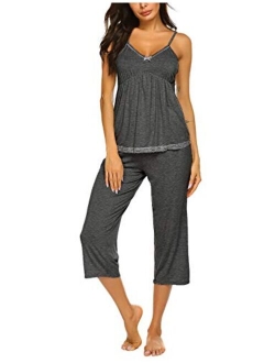 Womens Pajamas Set V-Neck Cami Top and Capris Pants Sleepwear Pjs Set S-XXL