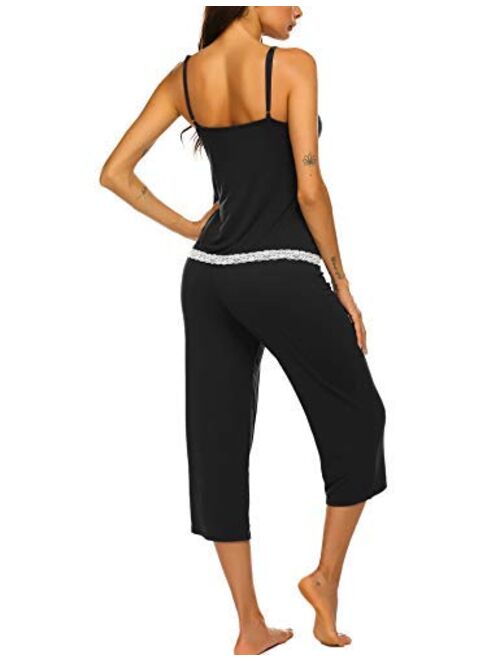 Ekouaer Womens Pajamas Set V-Neck Cami Top and Capris Pants Sleepwear Pjs Set S-XXL