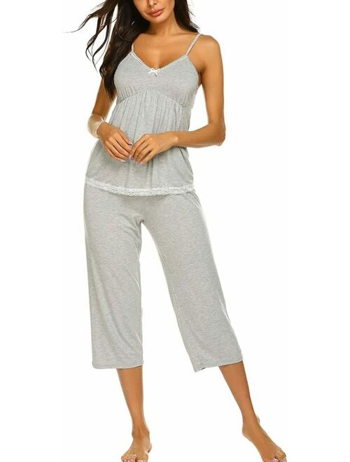 Ekouaer Womens Pajamas Set V-Neck Cami Top and Capris Pants Sleepwear Pjs Set S-XXL