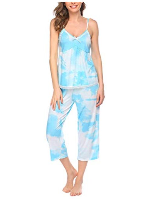 Ekouaer Womens Pajamas Set V-Neck Cami Top and Capris Pants Sleepwear Pjs Set S-XXL