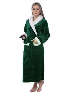 Women's Plus Size Plush Soft Warm Fleece Long Bathrobe Robe