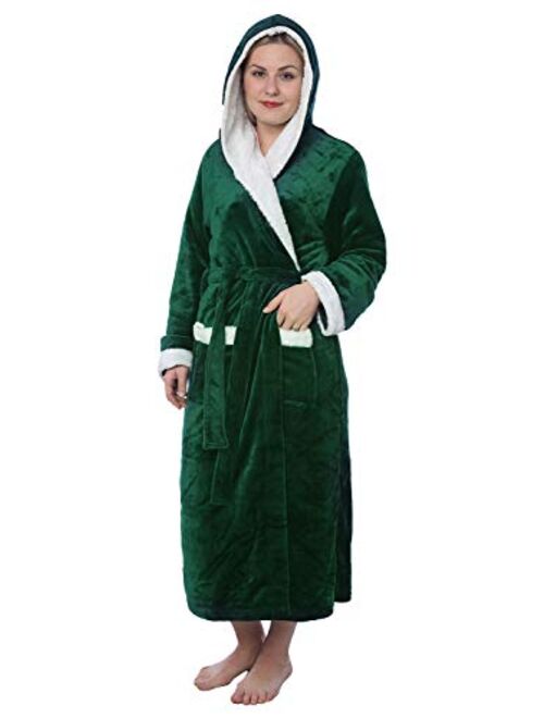 Women's Plus Size Plush Soft Warm Fleece Long Bathrobe Robe