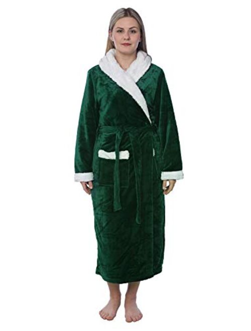 Women's Plus Size Plush Soft Warm Fleece Long Bathrobe Robe