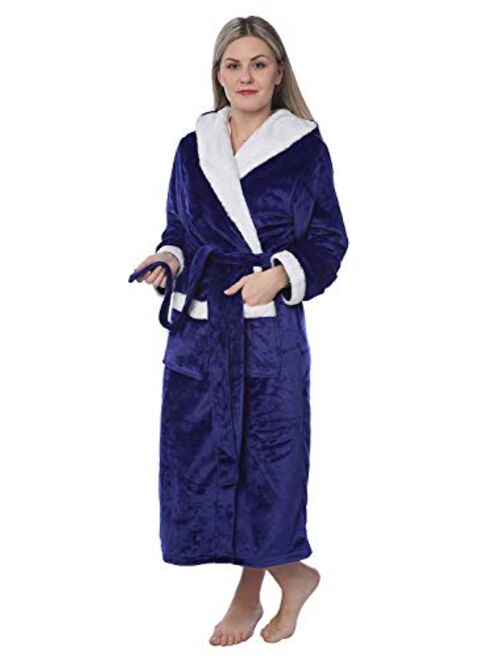 Women's Plus Size Plush Soft Warm Fleece Long Bathrobe Robe