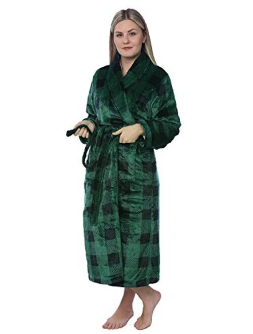 Women's Plus Size Plush Soft Warm Fleece Long Bathrobe Robe