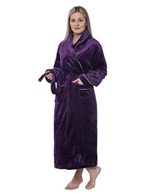 Women's Plus Size Plush Soft Warm Fleece Long Bathrobe Robe