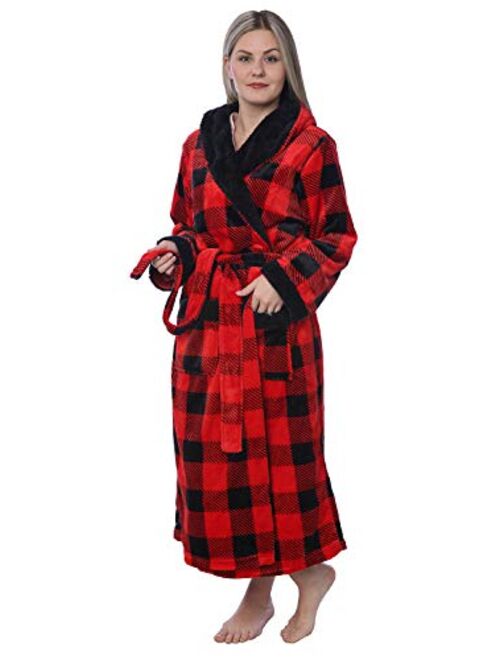 Women's Plus Size Plush Soft Warm Fleece Long Bathrobe Robe