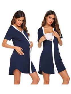 Nursing Sleepshirt Women Button-Front Nightshirt Short Sleeve Nightgown Breastfeeding Sleepwear S-XXL