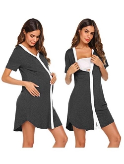 Nursing Sleepshirt Women Button-Front Nightshirt Short Sleeve Nightgown Breastfeeding Sleepwear S-XXL