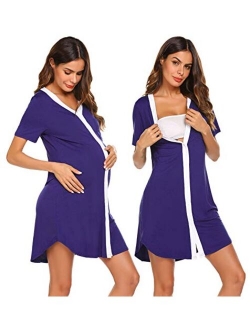 Nursing Sleepshirt Women Button-Front Nightshirt Short Sleeve Nightgown Breastfeeding Sleepwear S-XXL