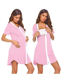 Nursing Sleepshirt Women Button-Front Nightshirt Short Sleeve Nightgown Breastfeeding Sleepwear S-XXL