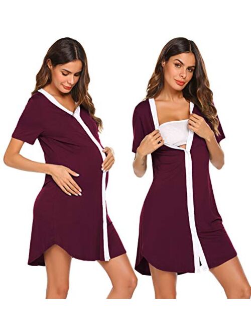 Ekouaer Nursing Sleepshirt Women Button-Front Nightshirt Short Sleeve Nightgown Breastfeeding Sleepwear S-XXL