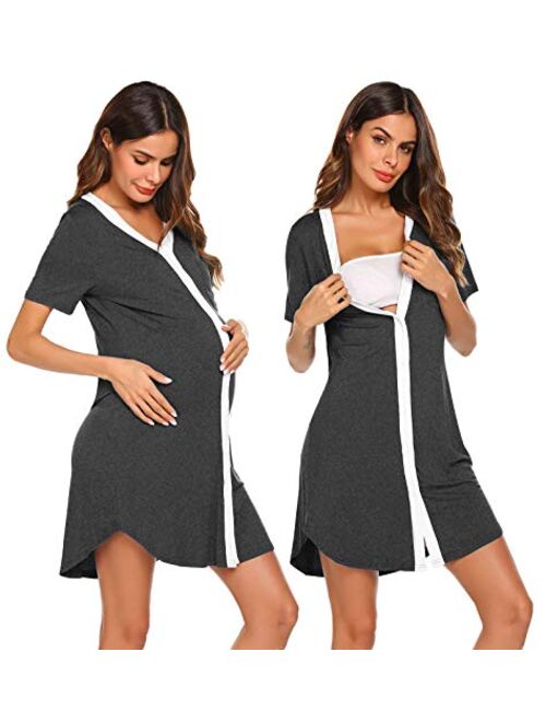 Ekouaer Nursing Sleepshirt Women Button-Front Nightshirt Short Sleeve Nightgown Breastfeeding Sleepwear S-XXL