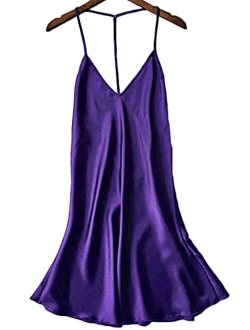 Kaei&Shi Silky Satin Nightie,Backless Lingerie for Women,Loose Sleepwear,Mini Nightgown,Spaghetti Strap Chemise