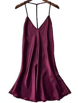 Kaei&Shi Silky Satin Nightie,Backless Lingerie for Women,Loose Sleepwear,Mini Nightgown,Spaghetti Strap Chemise