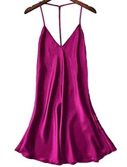 Kaei&Shi Silky Satin Nightie,Backless Lingerie for Women,Loose Sleepwear,Mini Nightgown,Spaghetti Strap Chemise