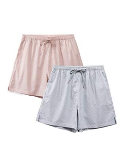 Femofit Womens Sleep Shorts Pajama Shorts Lounge Shorts Boxer Shorts S~XL Pack of 2