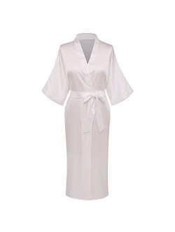 goodmansam Women's Plain Color Satin Kimono Robes Elegant Style Nightgown,Long