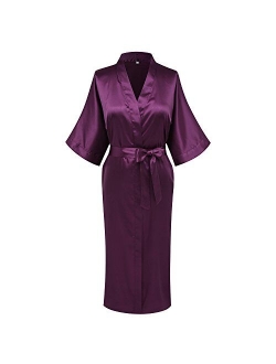 goodmansam Women's Plain Color Satin Kimono Robes Elegant Style Nightgown,Long