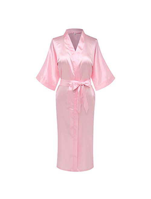 goodmansam Women's Plain Color Satin Kimono Robes Elegant Style Nightgown,Long