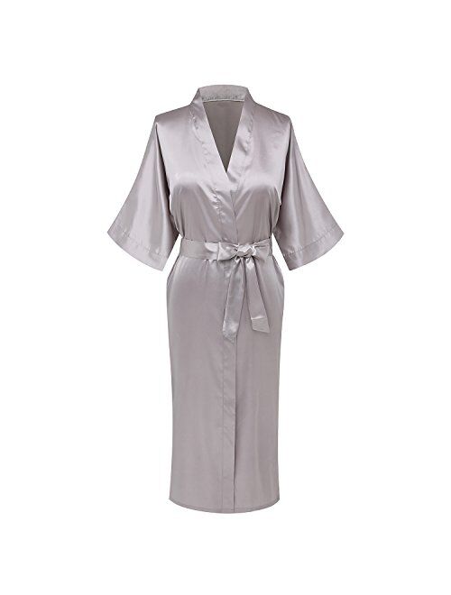 goodmansam Women's Plain Color Satin Kimono Robes Elegant Style Nightgown,Long