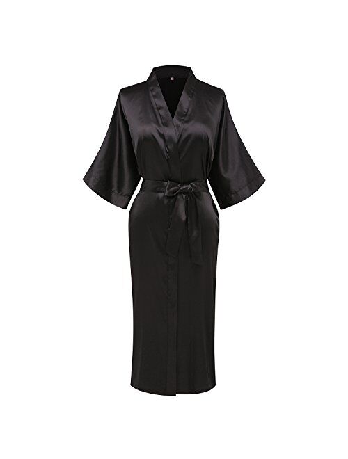 goodmansam Women's Plain Color Satin Kimono Robes Elegant Style Nightgown,Long