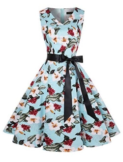 IHOT Vintage Tea Dress 1950's Floral Spring Garden Retro Swing Prom Party Cocktail Party Dress for Women