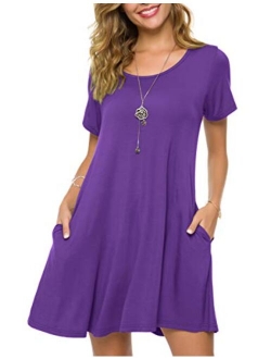 ZENNILO Women's Loose Fit Casual Swing T-Shirt Dress with Pockets