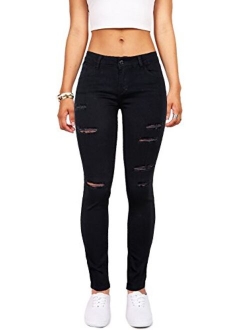 Wax Women's Juniors Mid-Rise Skinny Jegging Jeans w Distressing