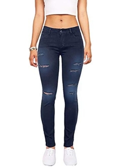 Wax Women's Juniors Mid-Rise Skinny Jegging Jeans w Distressing