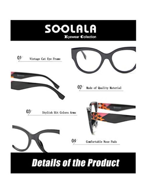 SOOLALA Ladies Modern Fashion Eyeglass Frame Cat Eye Reading Glass