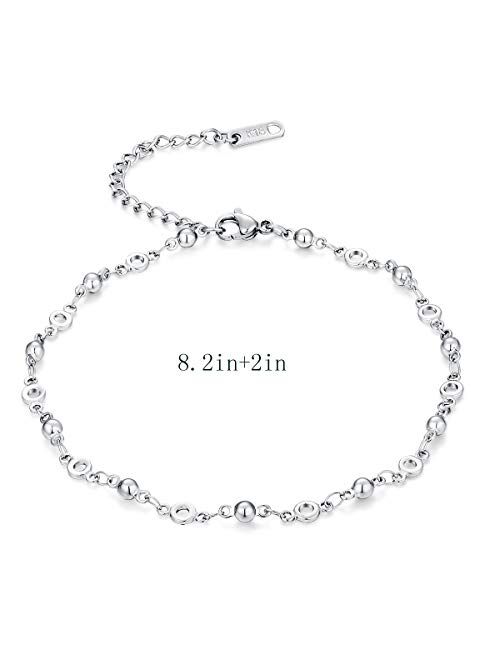 hoduar Stainless Steel Anklet, Two Tone Cross Ankle Bracelets Adjustable Beads Jewelry Chains 3Pcs Set [8.2