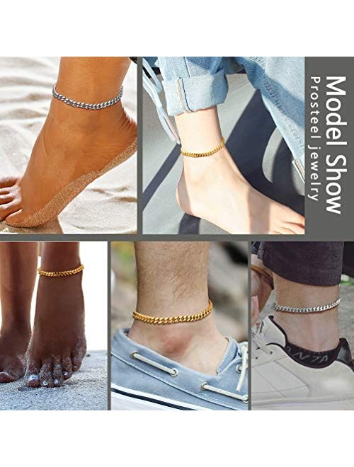 PROSTEEL Stainless Steel Chain Anklets for Men Women, Silver/Gold Tone, Ankle Bracelets Hypoallergenic, 8-10.5 Inch Adjustable, Come Gift Box