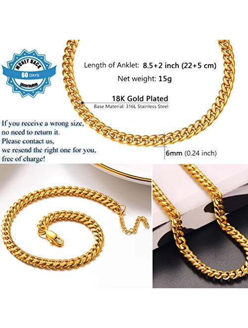 PROSTEEL Stainless Steel Chain Anklets for Men Women, Silver/Gold Tone, Ankle Bracelets Hypoallergenic, 8-10.5 Inch Adjustable, Come Gift Box