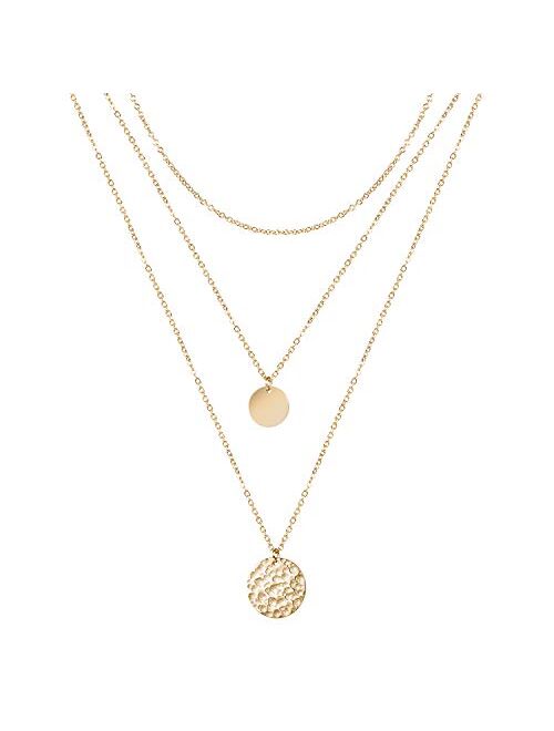 Forevereally Dainty Disc Chokers Necklace Layered Circle Necklace Bar Y Pendant Necklace 14K Real Gold Plated Necklace for Women