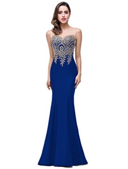 Babyonline Mermaid Evening Dress for Women Formal Lace Appliques Long Prom Dress