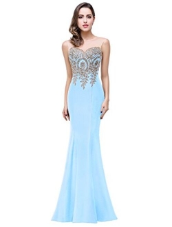Babyonline Mermaid Evening Dress for Women Formal Lace Appliques Long Prom Dress