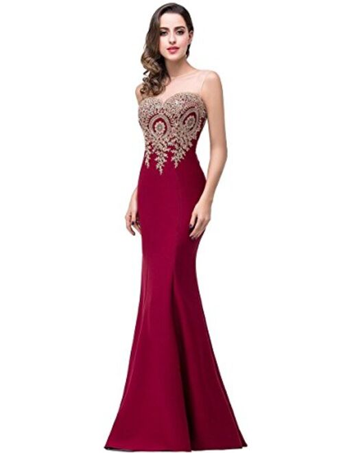 Babyonline Mermaid Evening Dress for Women Formal Lace Appliques Long Prom Dress