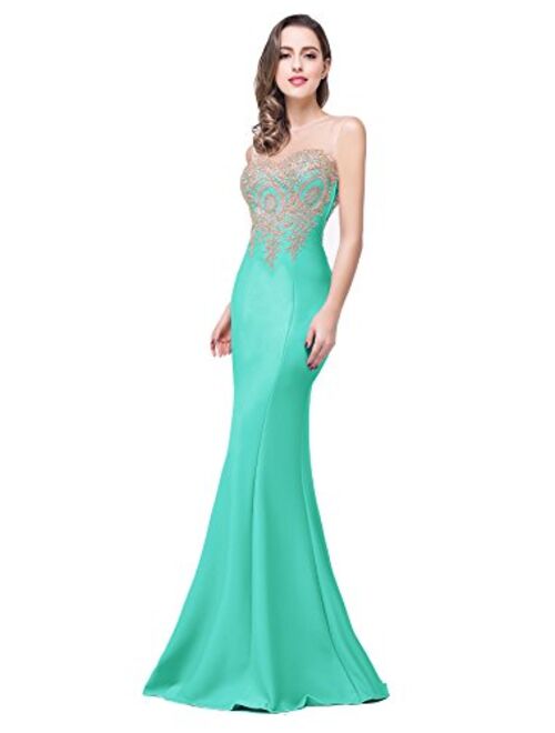 Babyonline Mermaid Evening Dress for Women Formal Lace Appliques Long Prom Dress