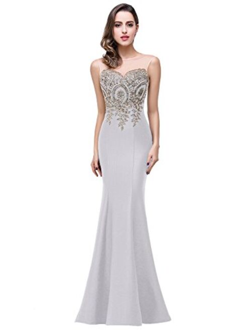 Babyonline Mermaid Evening Dress for Women Formal Lace Appliques Long Prom Dress