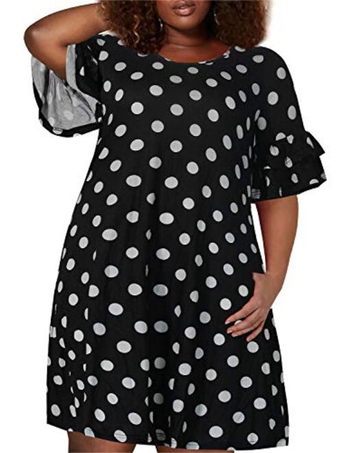 Nemidor Women's Ruffle Sleeve Jersey Knit Plus Size Casual Swing Dress with Pocket