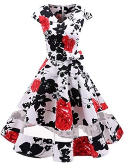 Gardenwed Women's 1950s Rockabilly Cocktail Party Dress Retro Vintage Swing Dress Cap-Sleeve V Neck