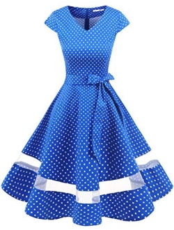 Gardenwed Women's 1950s Rockabilly Cocktail Party Dress Retro Vintage Swing Dress Cap-Sleeve V Neck